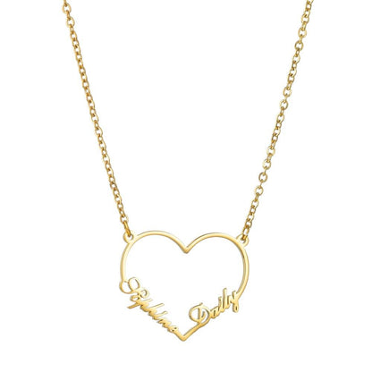 Atoztide 2022 New Custom Fashion Stainless Steel 2 Name Heart Necklace Letter Gold Color Choker Necklace Pendant Nameplate Gift