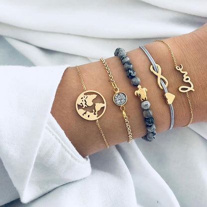 Boho Geometric Bracelet &amp; Bangle Sets For Women Vintage Star Map Hand Heart charm Beads Chains Fashion Jewelry Accessories