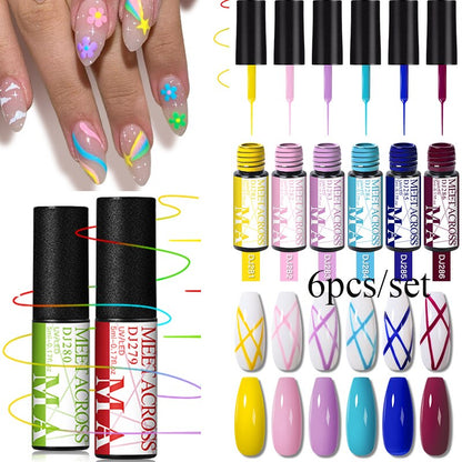 MEET ACROSS 6/12Pcs Nail Liner Gel Set Line Polish Gel Kit Nail Art Design For UV Paint Nail Drawing Polish DIY Painting Varnish