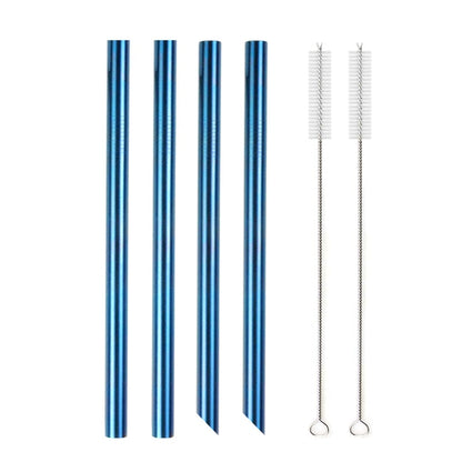 4Pcs Colorful 12mm Reusable Metal Boba Straws with 2 Brush 304 Stainless Steel Straws Set Bar Drinking Bent Straw for Bubble Tea