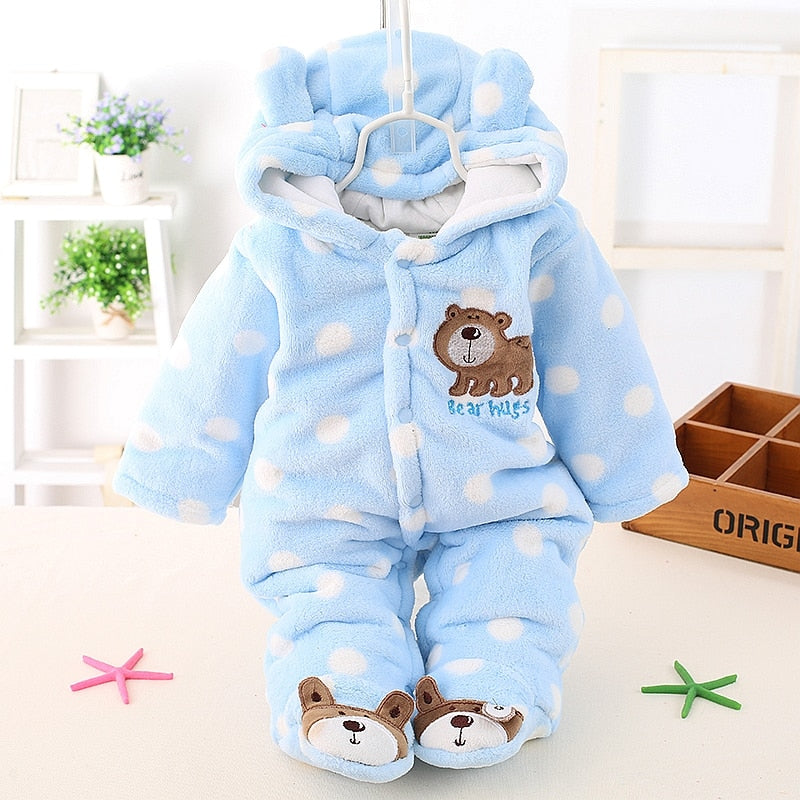 HH Baby Winter Warm Romper Newborn Girls Overall Flannel Boys Autumn Long Sleeve Jumpsuit Costume 3-12 Month Infant Bear Pajamas