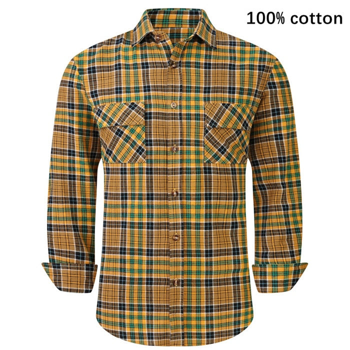 2022 New Men&#39;s Plaid Flannel Shirt Spring Autumn Male Regular Fit Casual Long-Sleeved Shirts For (USA SIZE S M L XL 2XL)