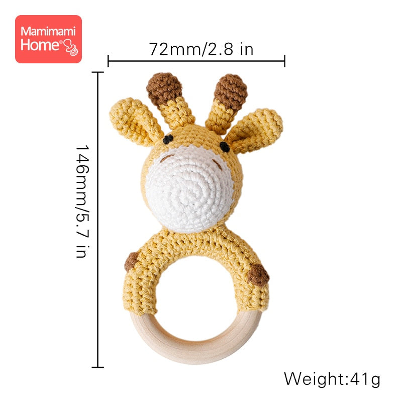 1Pc Baby Wooden Teether Crochet Giraffe Rattle Toy BPA Free Wood Rodent Rattle Baby Mobile Gym Custom logo Educational Toys