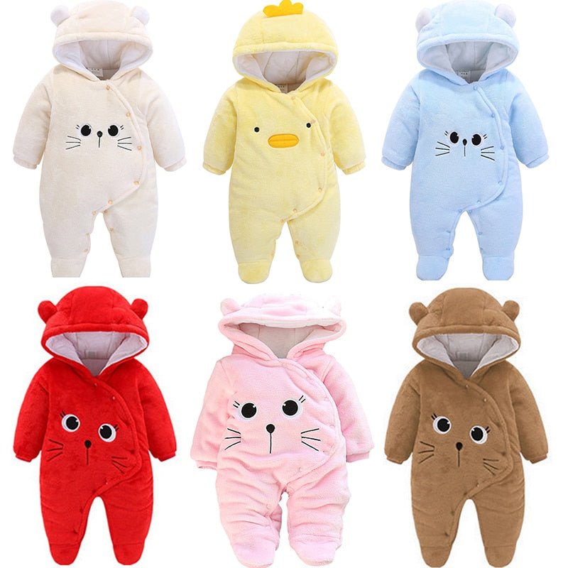 HH Baby Winter Warm Romper Newborn Girls Overall Flannel Boys Autumn Long Sleeve Jumpsuit Costume 3-12 Month Infant Bear Pajamas