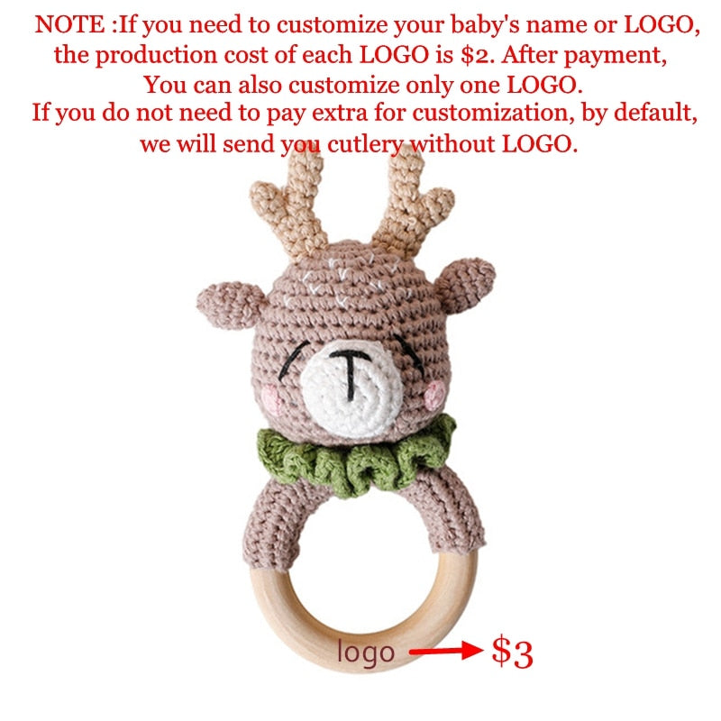 1Pc Baby Wooden Teether Crochet Giraffe Rattle Toy BPA Free Wood Rodent Rattle Baby Mobile Gym Custom logo Educational Toys