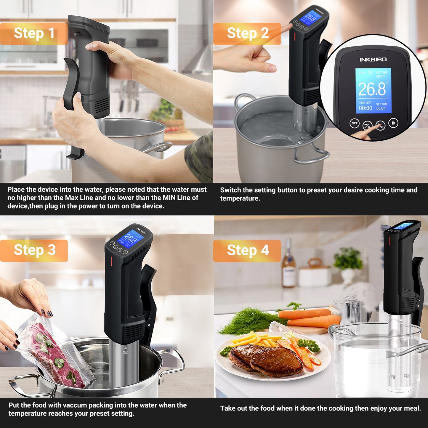 INKBIRD Kitchen Appliance Cooking Tools WIFI Sous Vide Vacuum Sealer 1000W Immersion Circulator Heater With Timer Alarms