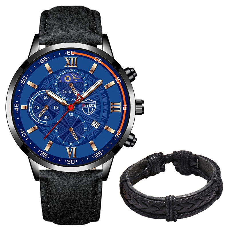 Fashion Mens Sports Watches Man Business Quartz Wristwatch Luxury Black Leather Bracelet Men Casual Luminous Clock Watch