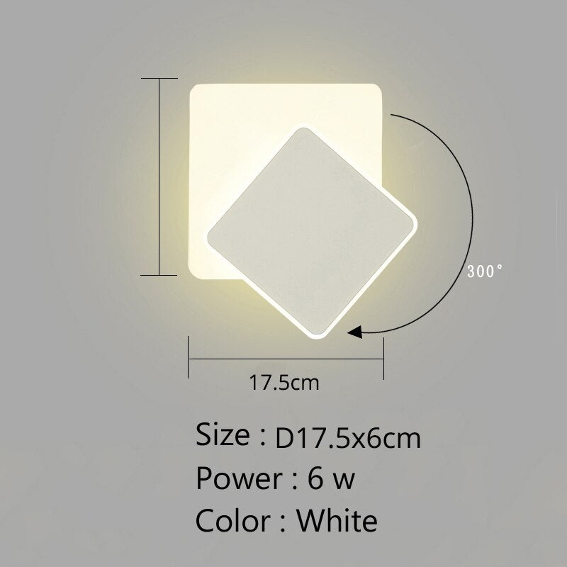 Square Round LED Wall Lamp For Bedroom Living Room Wall Lights 360 Degrees Rotatable White Or Black Panited Metal 9w Fixtures