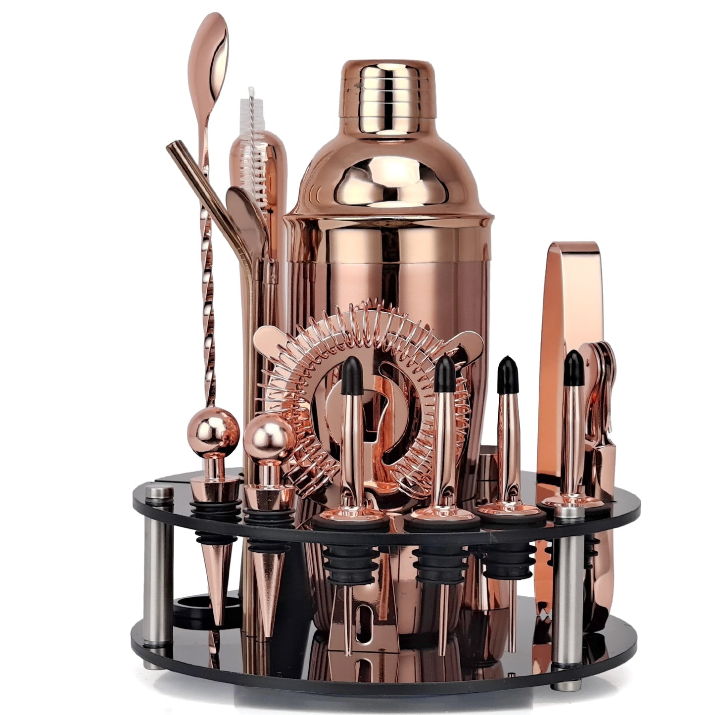 Bartender Kit,20-Piece Rose Gold Cocktail Shaker Set With Rotating Acrylic Stand,For Mixed Drinks Martini Home Bar Tools