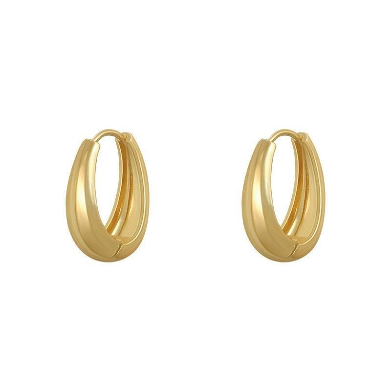 2021 New Classic Copper Alloy Smooth Metal Hoop Earrings For Woman Fashion Korean Jewelry Temperament Girl&#39;s Daily Wear earrings