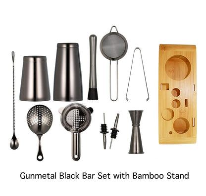 Cocktail Shaker Bar Set: 2 Weighted Boston Shakers, Cocktail Strainer Set,Jigger,Muddler and Spoon, Ice Tong and 2 Bottle Pourer