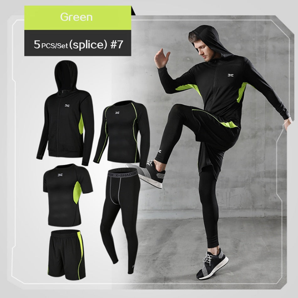 5 Pcs/Set Men&#39;s Tracksuit Gym Fitness Compression Sports Suit Clothes Running Jogging Sport Wear Exercise Workout Tights