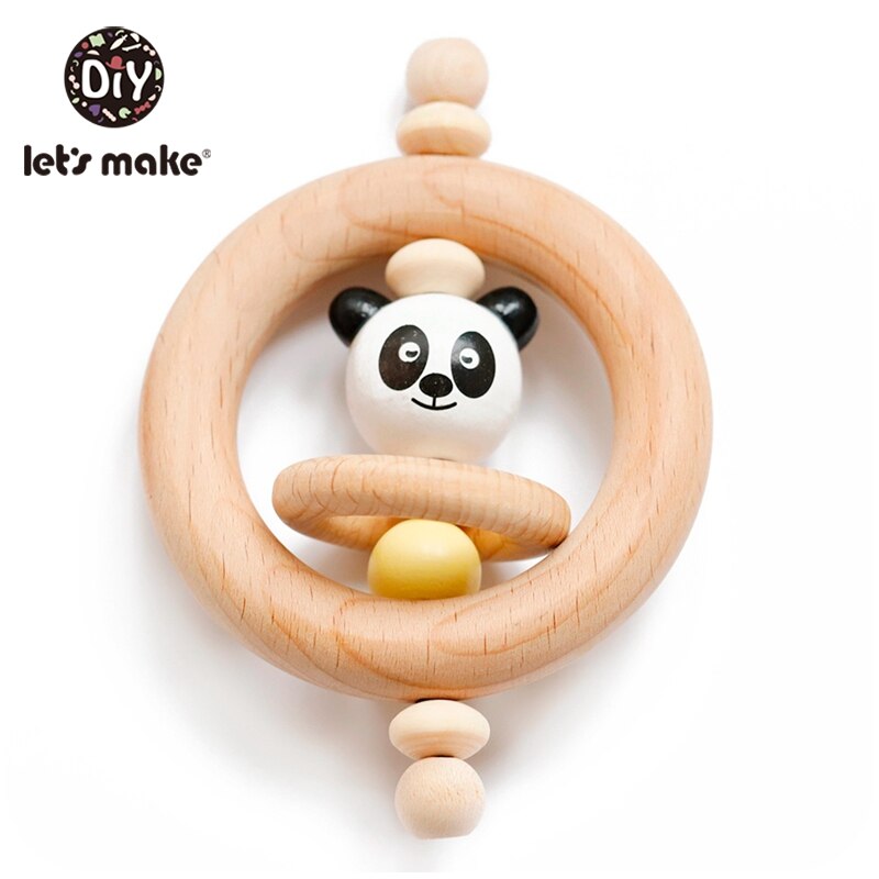 Let&#39;s Make 1pc Baby Silicone Teether Cartoon Elephant Teething Toy Beech Wood Ring Infant Comfort Toys Baby Teether