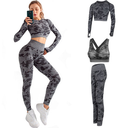 Yoga Set Seamless Camouflage Sports Wear For Women Gym Camo Fitness Clothing Booty Leggings + Bra Gym Workout Sport Suit 2PCS