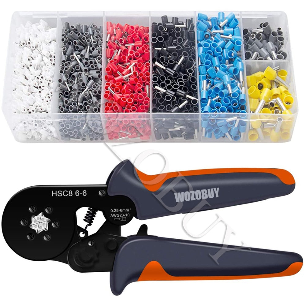 Ferrule Crimping Tool Kit, Hexagonal sawtooth Self-adjustable Ratchet Wire Terminals Crimper Kit with Wire Terminals kits