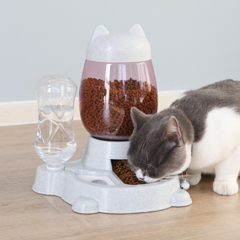2 IN 1 Cat Water And Food Feeder Dispenser Automatic Dog Cats Drinking Bottles Feeding Bowl Dispensers Pet Supplies 2.2L