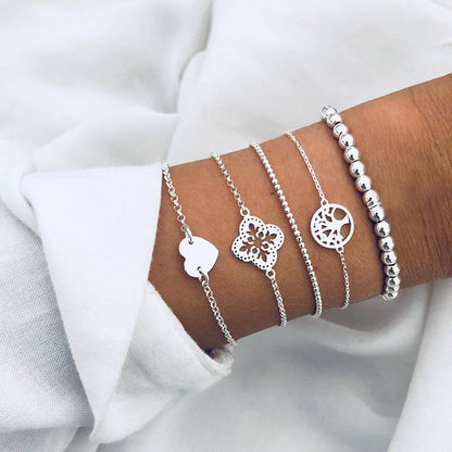 Boho Geometric Bracelet &amp; Bangle Sets For Women Vintage Star Map Hand Heart charm Beads Chains Fashion Jewelry Accessories