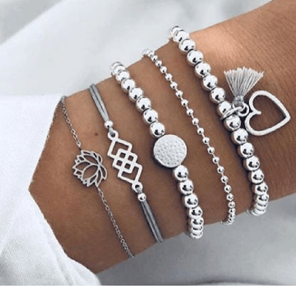 Boho Geometric Bracelet &amp; Bangle Sets For Women Vintage Star Map Hand Heart charm Beads Chains Fashion Jewelry Accessories
