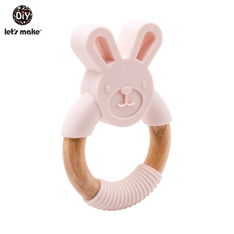 Let&#39;s Make 1pc Baby Toys Silicone Baby Teether Beech Wooden Ring Hand Teething Rattles Musical Chew Play Gym Montessori Stroller