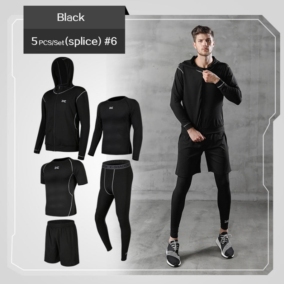 5 Pcs/Set Men&#39;s Tracksuit Gym Fitness Compression Sports Suit Clothes Running Jogging Sport Wear Exercise Workout Tights