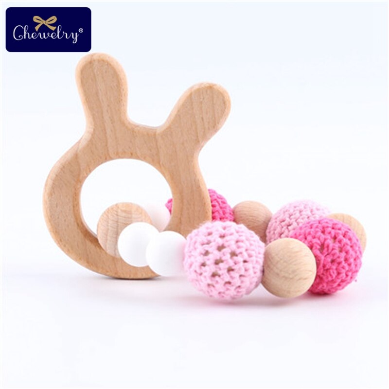 Baby Teether 1pc Animal Crochet Wooden Ring Rattle Wooden Teether For Baby Products DIY Crafts Teething Rattle Amigurumi Toys