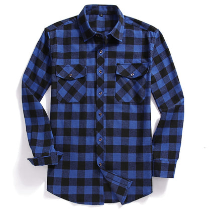 2022 New Men Casual Plaid Flannel Shirt Long-Sleeved Chest Two Pocket Design Fashion Printed-Button (USA SIZE S M L XL 2XL)