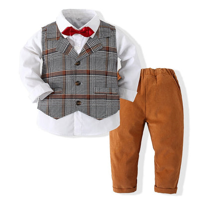 Kids Boy Gentleman Clothing Set Long Sleeve Shirt+Waistcoat+Pants Toddler Boy Outfits for Wedding Party Dress Outfits