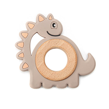 Let&#39;s Make Dinosaur Silicone Wood Ring Teether Cute Animal Nursing Pendant Accessories Teething Toys Chew Toy Teether For Teeth