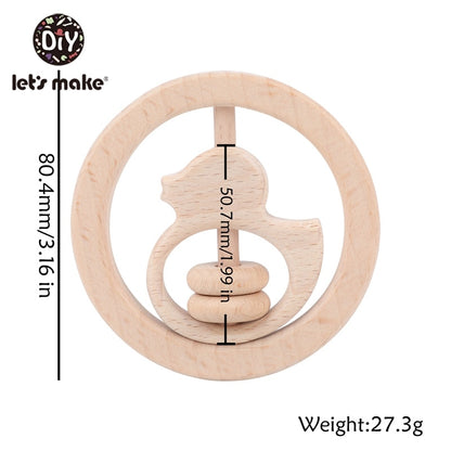 Let&#39;s Make 1pc Baby Toys Silicone Baby Teether Beech Wooden Ring Hand Teething Rattles Musical Chew Play Gym Montessori Stroller