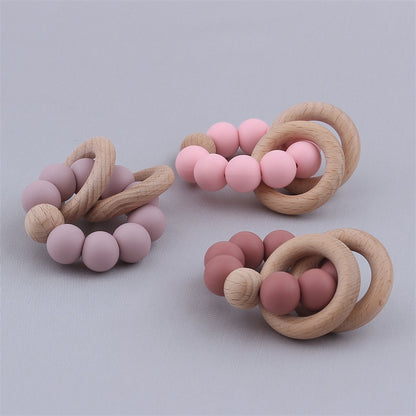 Baby Health Nursing Bracelets Teether Baby Toys Silicone Beads Wooden Ring Teething Wood Rattles Fidget Toys Newborn Accessories