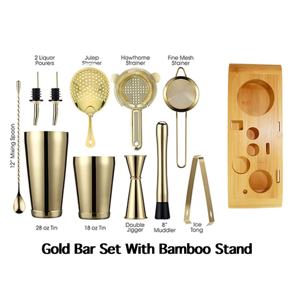 Cocktail Shaker Bar Set: Weighted Boston Shakers, Cocktail Strainer Set,Jigger, Cocktail Muddler,Spoon, Ice Tong,Pourers