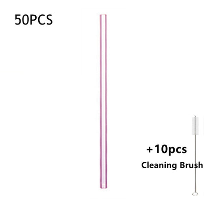 50Pcs/lot Colorful Glass Straw Reusable Drinking Straws Set with Cleaning Brush Wine Cocktail Glass for Party Favors Bar Drinks