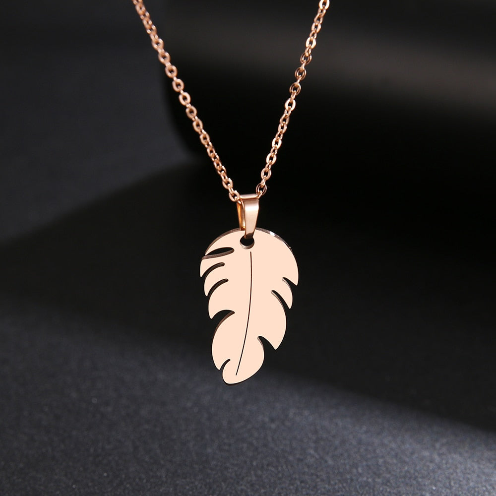 DOTIFI Stainless Steel Necklace For Women Man Lover&#39;s Feather Gold And Rose Gold Color Pendant Necklace Engagement Jewelry