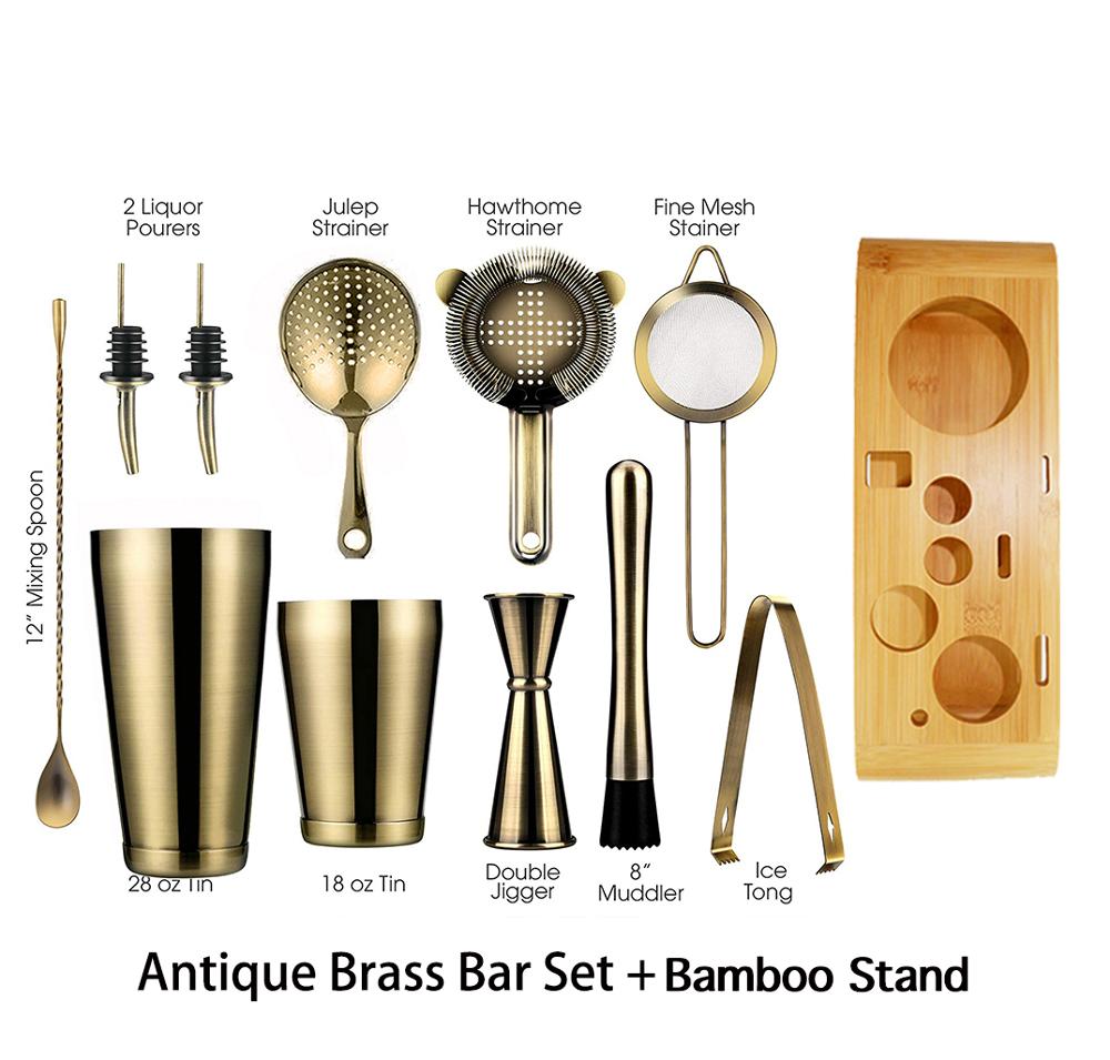 Cocktail Shaker Bar Set: 2 Weighted Boston Shakers, Cocktail Strainer Set,Jigger,Muddler and Spoon, Ice Tong and 2 Bottle Pourer
