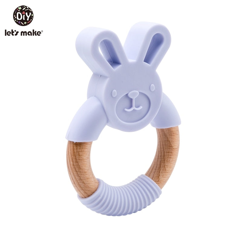 Let&#39;s Make 1pc Baby Toys Silicone Baby Teether Beech Wooden Ring Hand Teething Rattles Musical Chew Play Gym Montessori Stroller