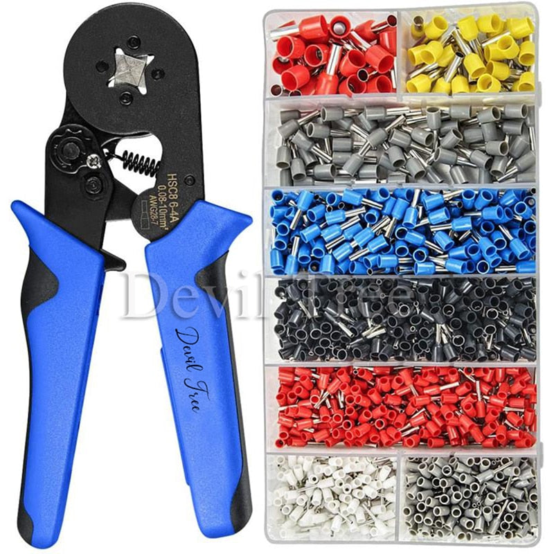 Ferrule Crimping Tool Kit, Hexagonal sawtooth Self-adjustable Ratchet Wire Terminals Crimper Kit with Wire Terminals kits