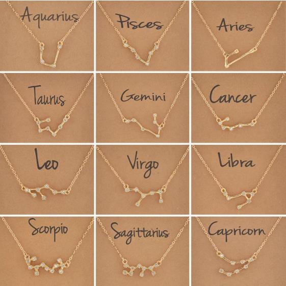 Cardboard Star Zodiac Sign 12 Constellation Bracelet Crystal Charm Gold Color Chain Bracelet for Women Birthday Jewelry Gifts