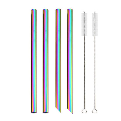 4Pcs Colorful 12mm Reusable Metal Boba Straws with 2 Brush 304 Stainless Steel Straws Set Bar Drinking Bent Straw for Bubble Tea