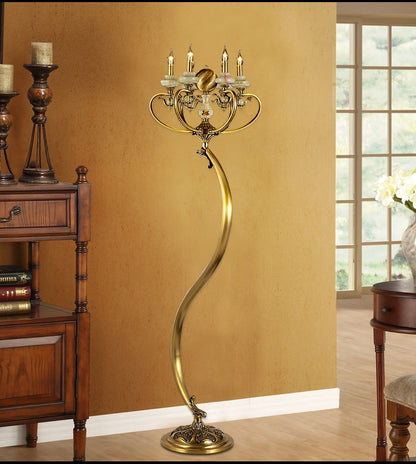 American retro copper jade floor lamp creative personality classic living room study bedroom S type copper floor lamp