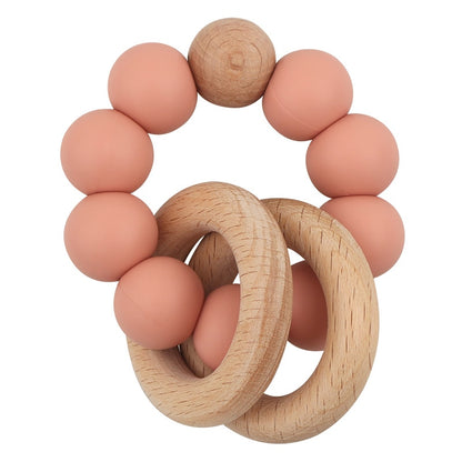 Baby Health Nursing Bracelets Teether Baby Toys Silicone Beads Wooden Ring Teething Wood Rattles Fidget Toys Newborn Accessories