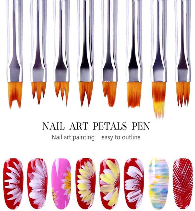 8Pcs Color Paint Pen Set Pink Petal Pen Nail Brush Short Nail Brush