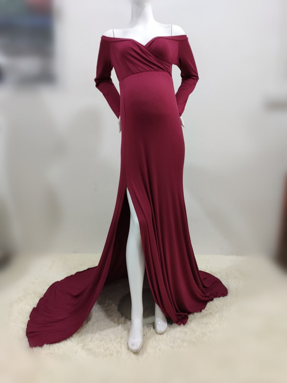 Sexy Shoulderless Maternity Dresses For Photoshoot Maxi Gown Baby Shower Women Pregnant Photography Clothes Long Pregnancy Dress