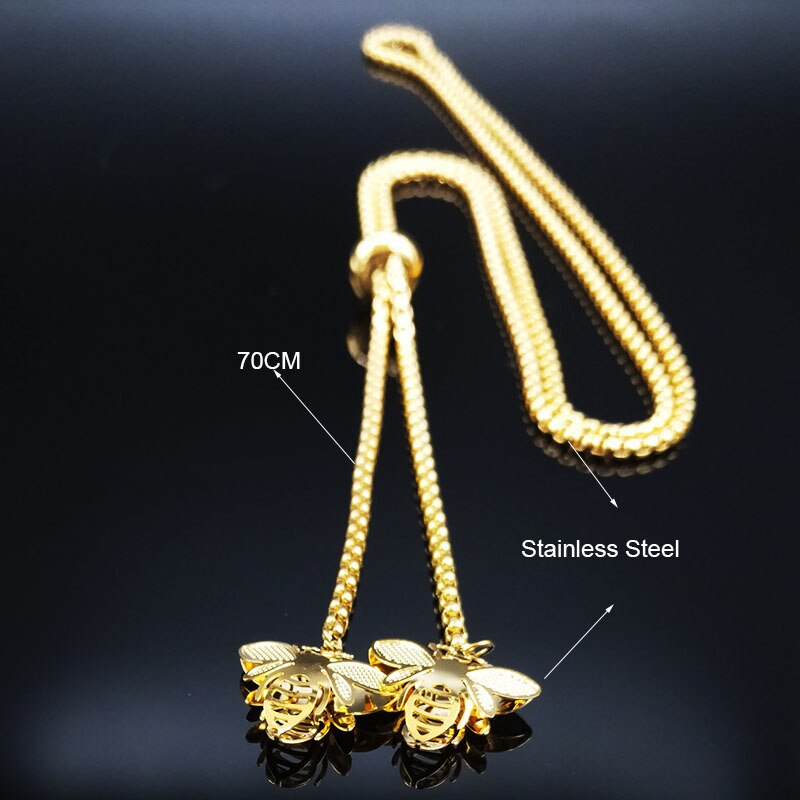 Fashion Bee Stainless Steel Long Necklace for Women Gold Color Statement Necklace Jewelry colgantes mujer moda N1376S03