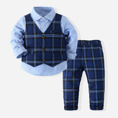 Kids Boy Gentleman Clothing Set Long Sleeve Shirt+Waistcoat+Pants Toddler Boy Outfits for Wedding Party Dress Outfits