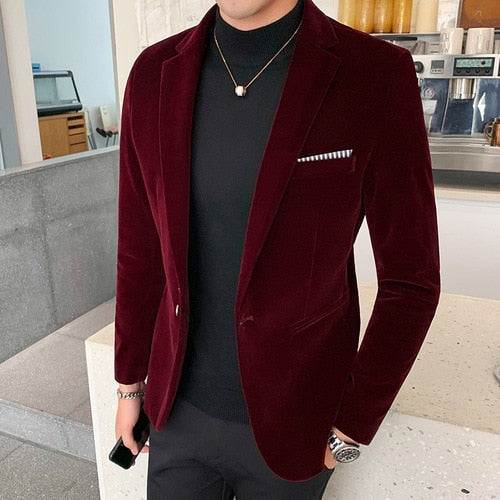 Autum Velvet Wedding Dress Coat Mens Blazer Jacket Fashion Casual Suit Jacket Stage DJ Men&#39;s Business Blazers Costume Homme