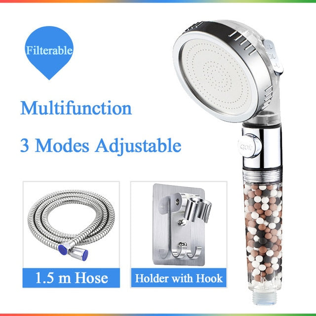 ZhangJi Bathroom 3-Function SPA Shower Head with Switch Stop Button high Pressure Anion Filter Bath Head Water Saving Shower