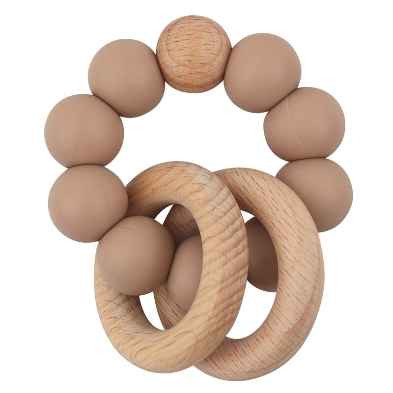 Baby Health Nursing Bracelets Teether Baby Toys Silicone Beads Wooden Ring Teething Wood Rattles Fidget Toys Newborn Accessories