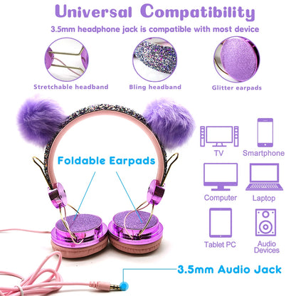 Cute Kids Wired Headphone with Microphone 3.5mm Music Stereo Earphone Computer Mobile Phone Gamer Cat Headphones Girl Gift