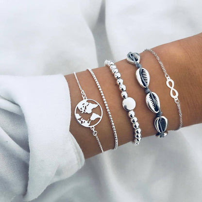 Boho Geometric Bracelet &amp; Bangle Sets For Women Vintage Star Map Hand Heart charm Beads Chains Fashion Jewelry Accessories