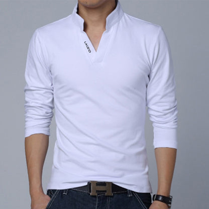 T-Shirt Men Casual Long Sleeve Mens Tshirts Fashion Slim Fit Cotton Brand Mens Clothing Harajuku Tshirts Men Mandarin Collar Tee
